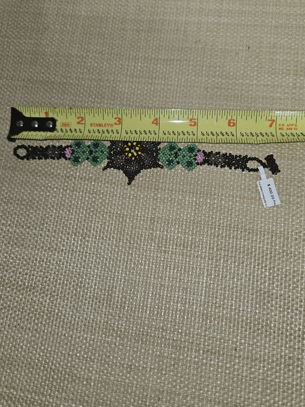 Mexico Handcrafted Green Beaded Floral Bracelet